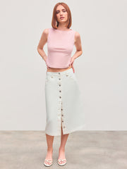 100% Cotton Mid Rise Solid Button Pocket Maxi Skirt