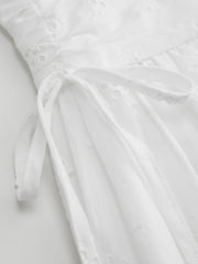 100% Cotton Broderie Anglaise Bubble Hem Knotted Ruffle Midi Skirt