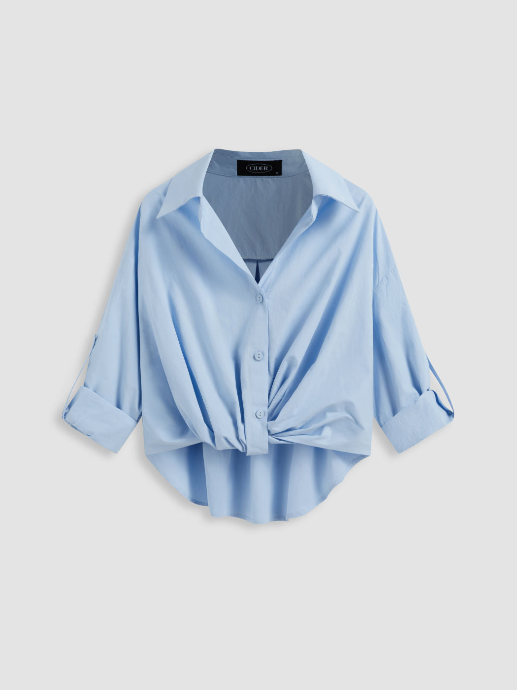 100% Cotton Collar Solid Knotted Long Sleeve Shirt