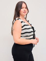 Knit V-neck Striped Knotted Top Curve & Plus