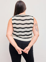 Knit V-neck Striped Knotted Top Curve & Plus
