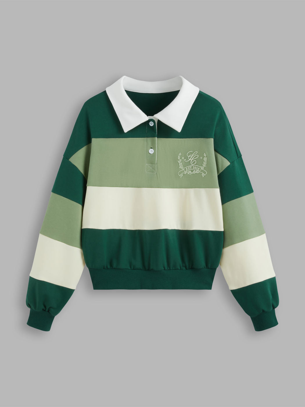 Cotton-blend Polo Striped Embroidery Sweatshirt