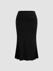 Mid Rise Solid Ruched Maxi Skirt Curve & Plus