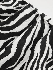 Collar Zebra Striped Long Sleeve Mini Dress