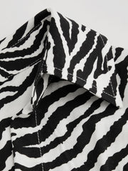 Collar Zebra Striped Long Sleeve Mini Dress