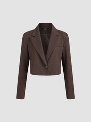 Collar Solid Button Crop Blazer