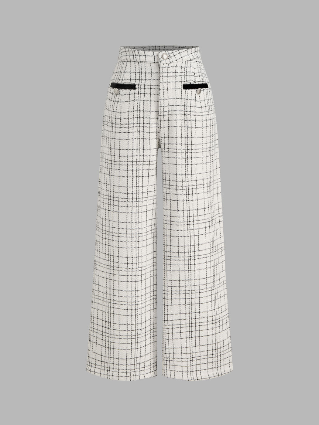 Tweed Mid Rise Check Pocket Wide Leg Trousers