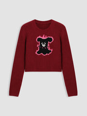 Knit Round Neckline Angry Dog Crop Top