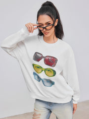 Terry Round Neckline Glasses Graphic Oversized Sweatshirt