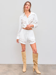 Mid Rise Paisley Embroidery Drawstring Pocket Shorts