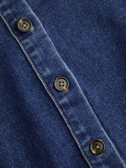 Denim Collar Solid Button Zipper Mini Dress With Belt