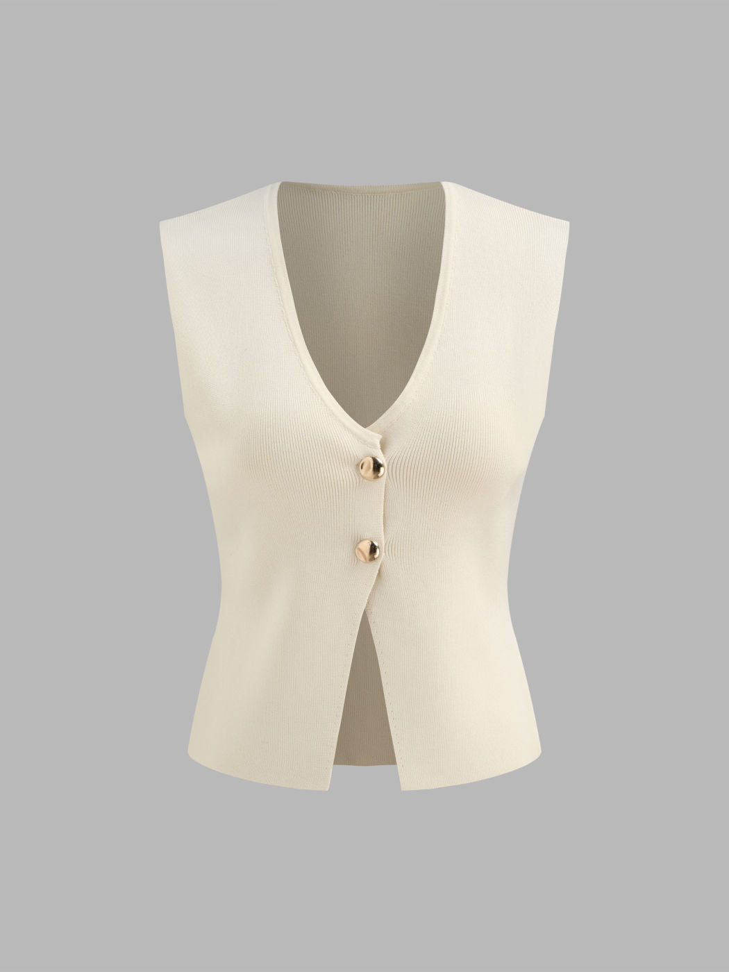 Knitted V-neck Solid Button Vest
