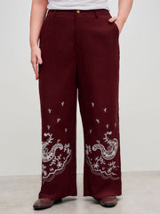 Mid Rise Floral Pocket Straight Leg Trousers Curve & Plus