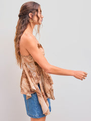 Sweetheart Neckline Floral Leopard Lace Ruffle Cami Top