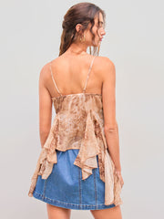 Sweetheart Neckline Floral Leopard Lace Ruffle Cami Top
