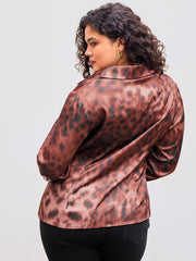 Collar Leopard Button Long Sleeve Shirt Curve & Plus