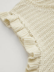 Knit Round Neckline Solid Ruffle Hem Cut Out Tank Top