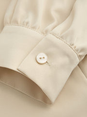 Satin Stand Collar Solid Knotted Long Sleeve Blouse