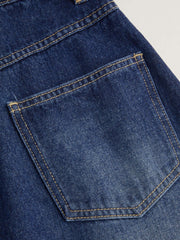 Denim Mid Waist Solid Pocket Maxi Skirt