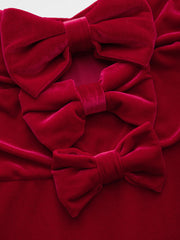 Velvet Tube Solid Bowknot Bubble Hem Mini Dress