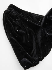 Velvet Scoop Neckline Rhinestone Puff Sleeve Midi Dress