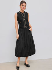 Knitted Round Neckline Solid Contrasting Binding Button Vest
