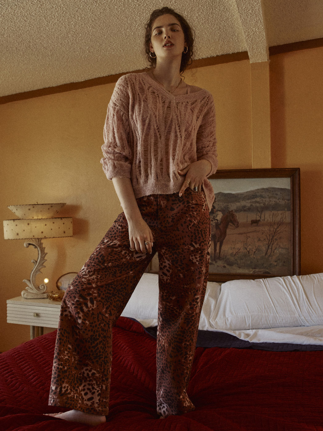 Mid Rise Wide Leg Leopard Jeans