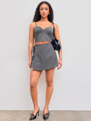 Solid Zipper Cami Crop Top & Solid Knotted Mini Skirt