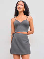 Solid Zipper Cami Crop Top & Solid Knotted Mini Skirt
