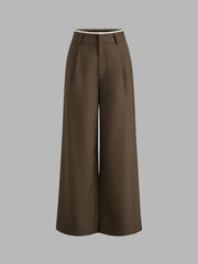 Low Rise Solid Lace Trim Pocket Wide Leg Trousers