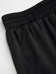 Satin Mid Rise Lace Elastic Waist Wide Leg Trousers