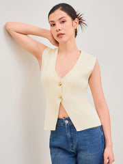 Knitted V-neck Solid Button Vest