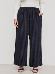 Mid Rise Striped Knotted Pocket Wide Leg Trousers Curve & Plus