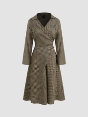 Cotton-blend Collar Gingham Bowknot Midi Dress