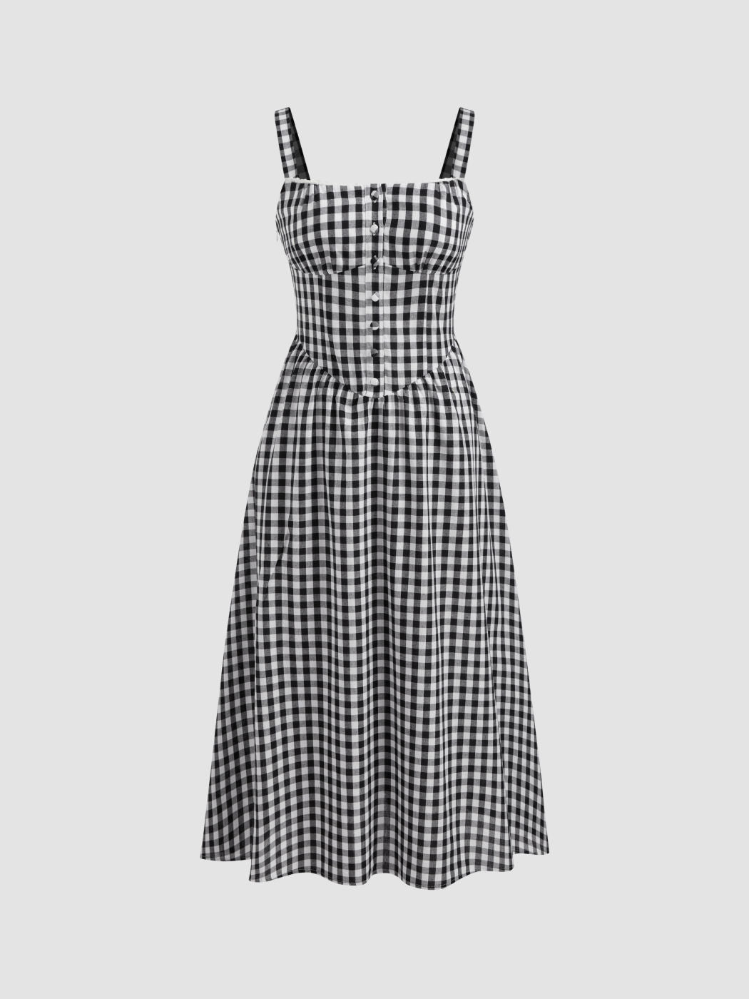 Cotton-blend Square Neck Gingham Maxi Dress