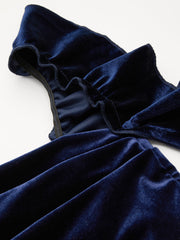 Velvet Cowl Neck Solid Ruffle Hem Maxi Dress