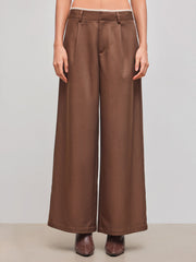 Low Rise Solid Lace Trim Pocket Wide Leg Trousers