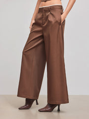 Low Rise Solid Lace Trim Pocket Wide Leg Trousers