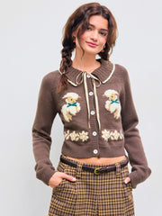Knit Collar Bowknot Sheep Cardigan