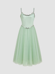 Sweetheart Sequin Corset Tulle Ruffle Midi Dress