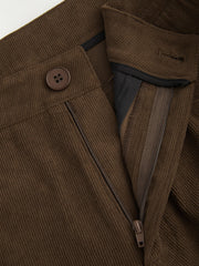 Corduroy Mid Rise Solid Pocket Barrel-leg Trousers
