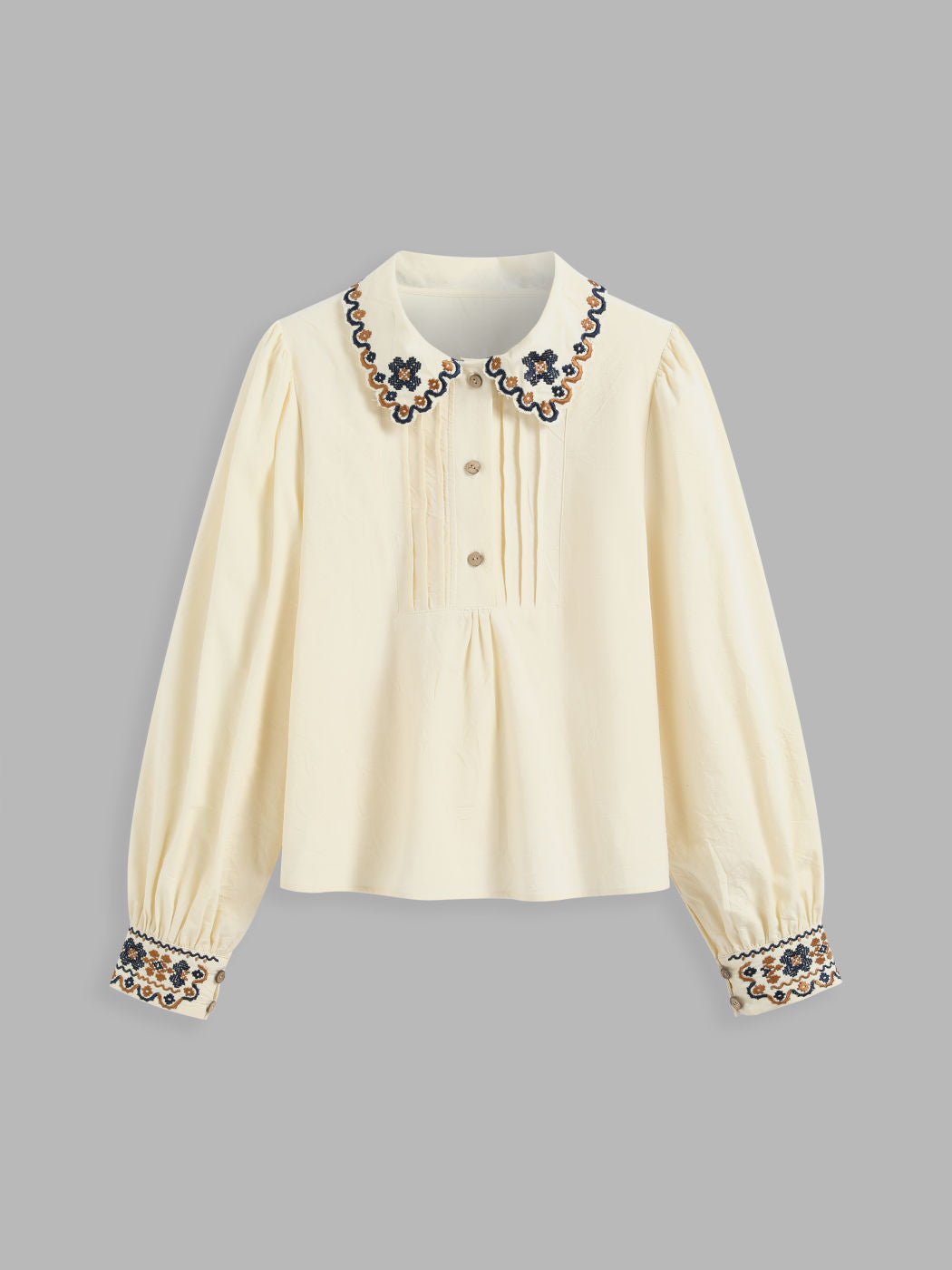 100% Cotton Collar Aztec Button Long Sleeve Blouse