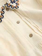 100% Cotton Collar Aztec Button Long Sleeve Blouse