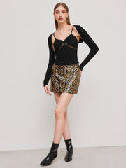 V-neck Lace Cami Top & Solid Long Sleeve Crop Shrug Set
