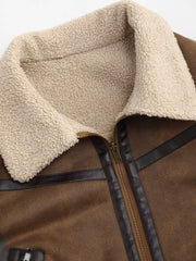 Faux Shearling Collar Pocket Zipper Jacket