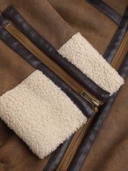 Faux Shearling Collar Pocket Zipper Jacket