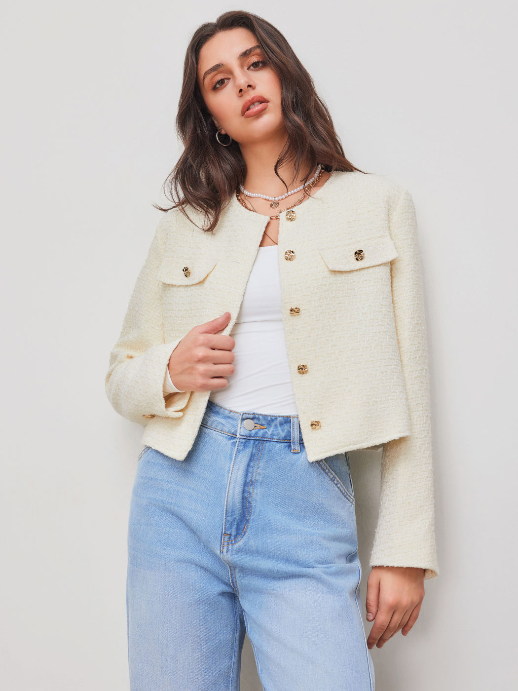 Tweed Round Neckline Jacket