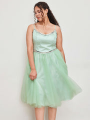 Sweetheart Sequin Corset Tulle Ruffle Midi Dress Curve & Plus