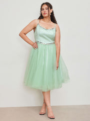 Sweetheart Sequin Corset Tulle Ruffle Midi Dress Curve & Plus