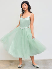 Sweetheart Sequin Corset Tulle Ruffle Midi Dress